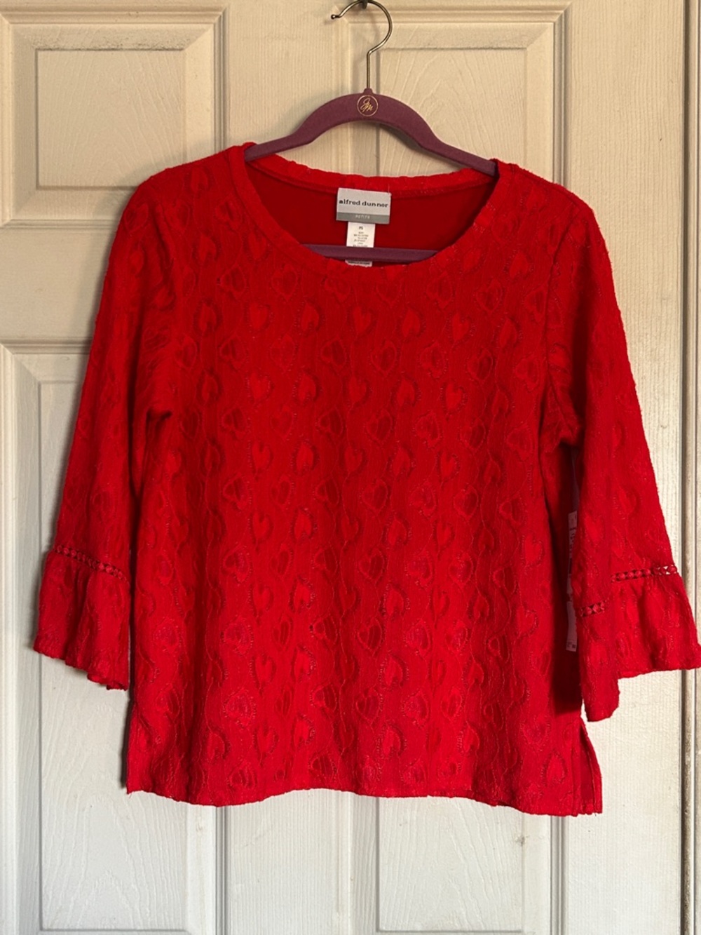 NWT Alfred Dunner wild at heart bell sleeves textured top size petite small